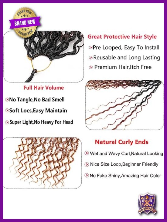 Boho Goddess Locs Crochet Hair Synthetic Pre Looped 18 Inch 7 Packs main image 3